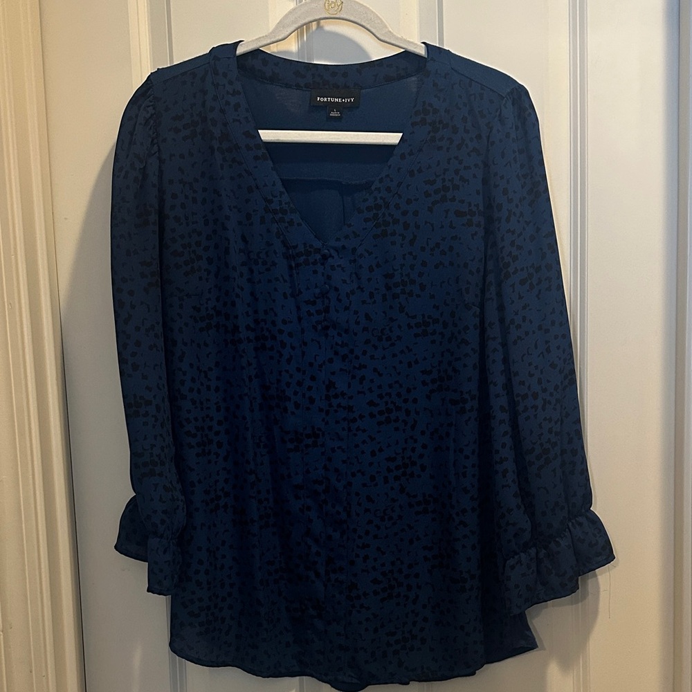 Fortune + Ivy Patterned Blue Blouse